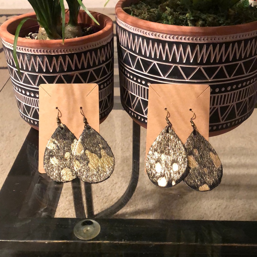 Handmade Leather Teardrop Earrings $16 each pair.